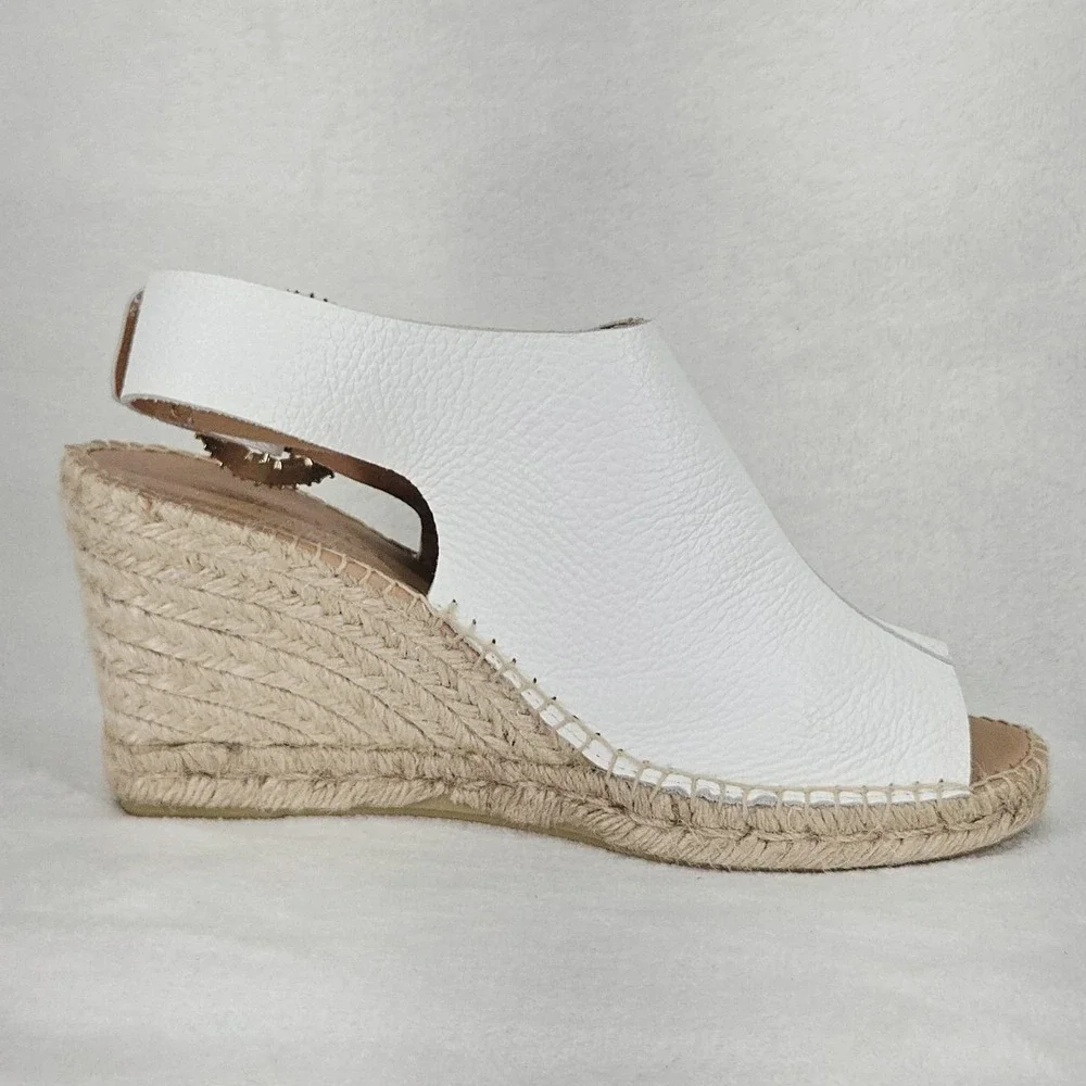 Maypol Sandal Womens 8.5 White Leather Espadrille Wedge Rhinestone Anthropologie